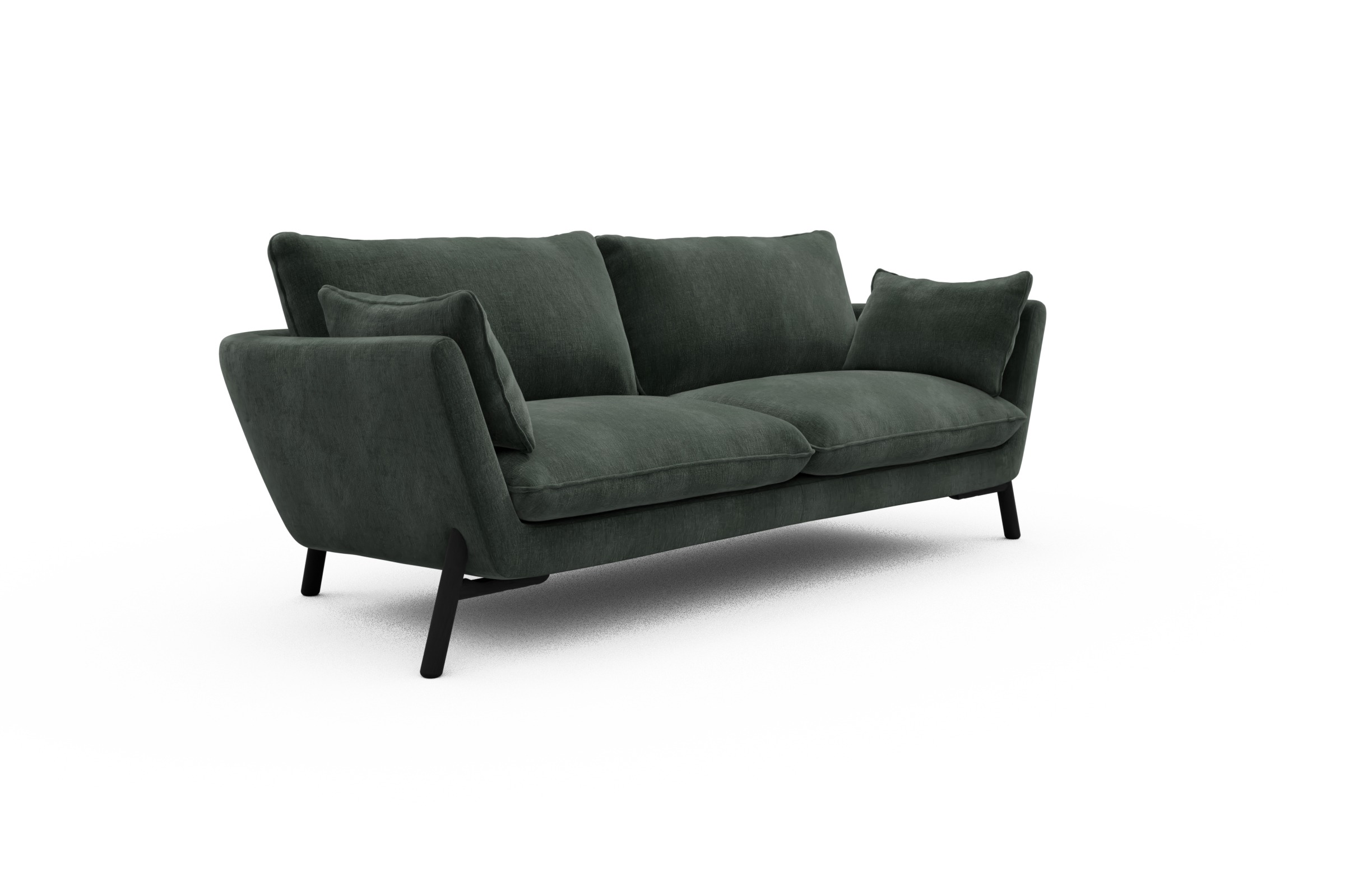 Sofa Emil 3-Sitzer Beinfarbe Eiche Schwarz Smooth-Laurel-Green