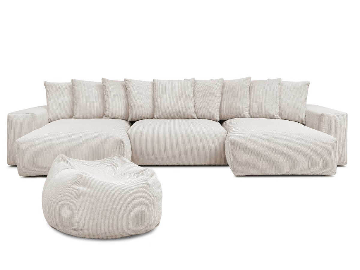 Bobochic Voltaire Wohnlandschaft mit Pouf 420 × 174 cm Cordsamt Beige