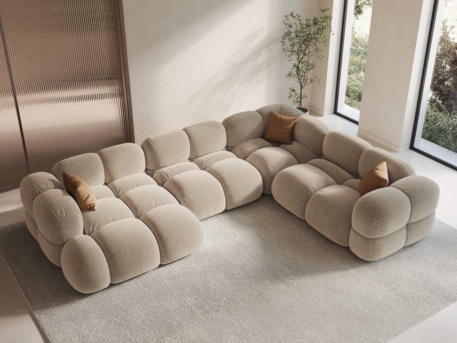 Cosmopolitan Design Panoramasofa Loretto 5-Sitzer Samt Vogue Helles Beige Rechts
