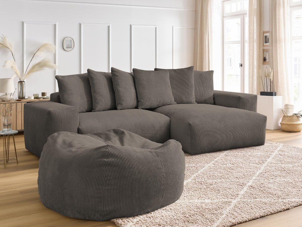 Bobochic Voltaire Ecksofa mit Pouf 310 × 174 cm Cordsamt Taupe