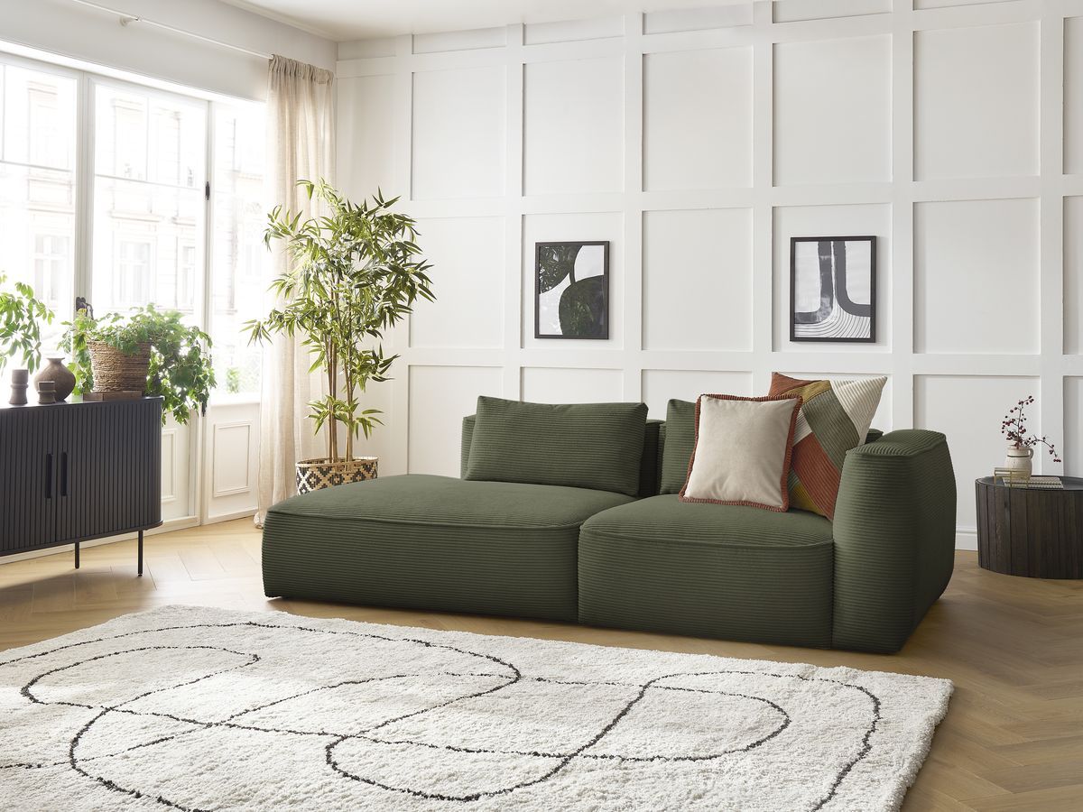 Bobochic Leopold Sofa 3-Sitzer Cordsamt Hellgrün Armlehne rechts