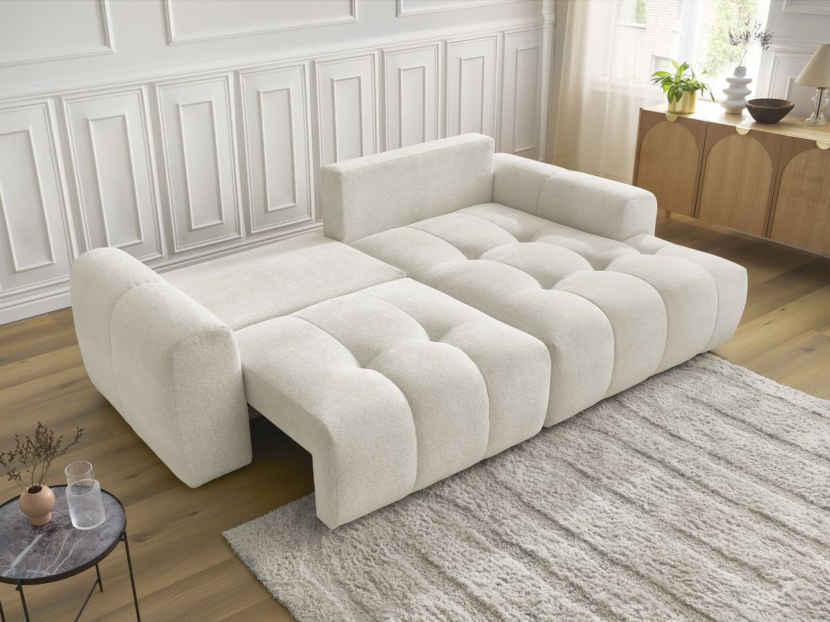 Bobochic Roxelane Ecksofa mit Schlaffunktion und Bettkasten 258 × 150 cm Melange-Stoff Weiß Ecke rechts