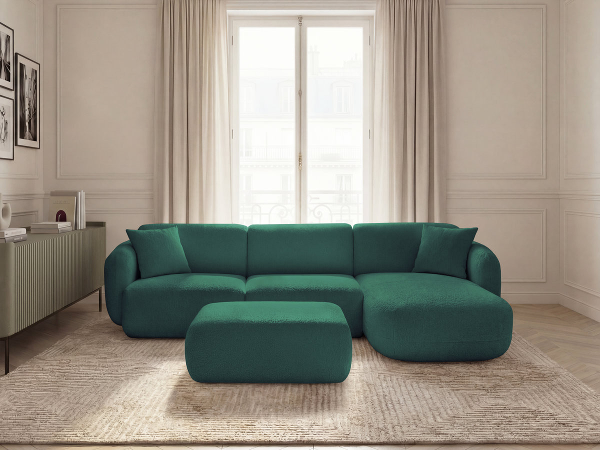 Bobochic Anda Ecksofa mit Pouf 292 × 163 cm Chenille Dunkelgrün Ecke rechts