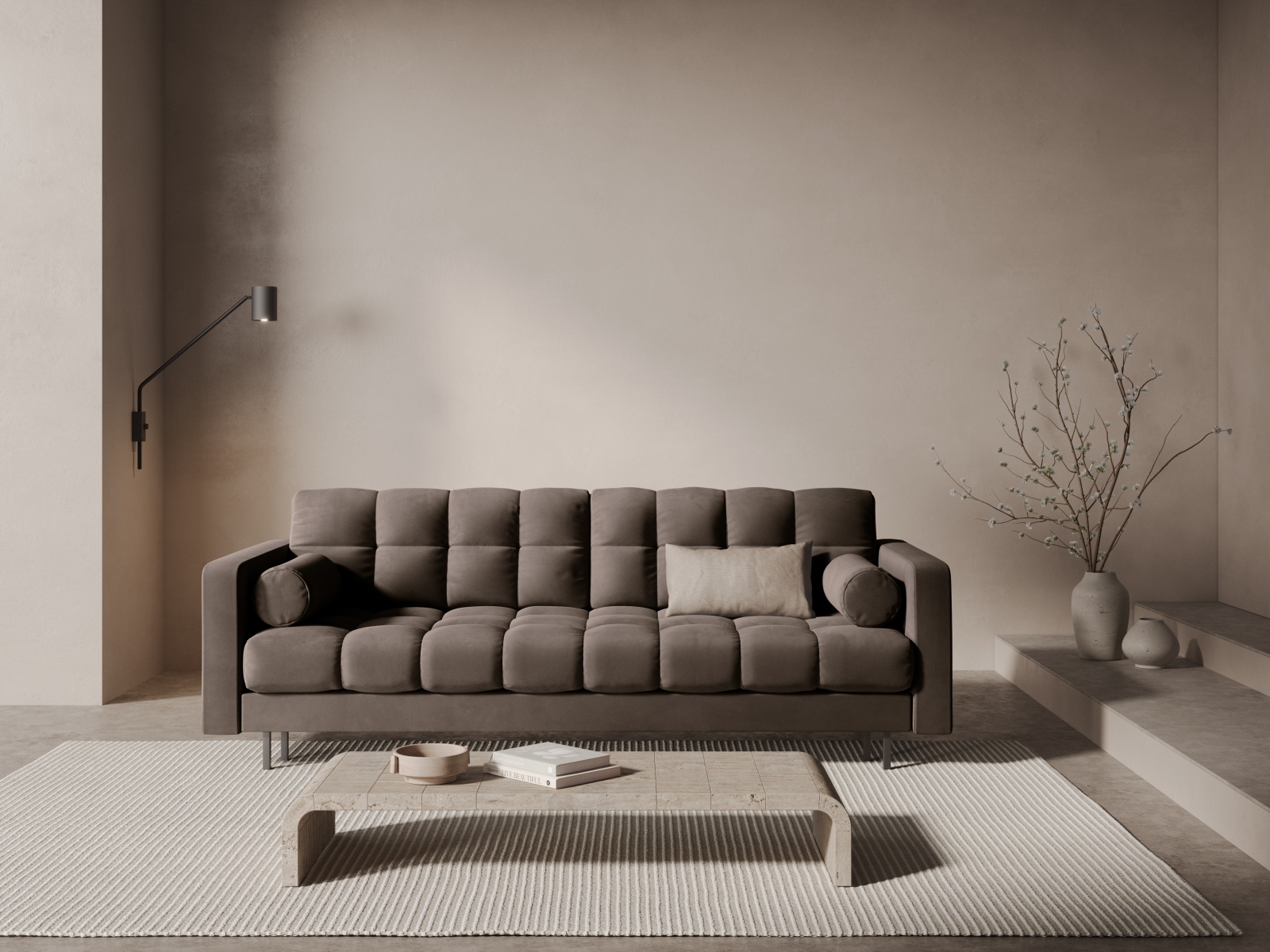 Cosmopolitan Design Schlafsofa Bali 3-Sitzer mit Bettkasten Samt Bluvel Schokolade