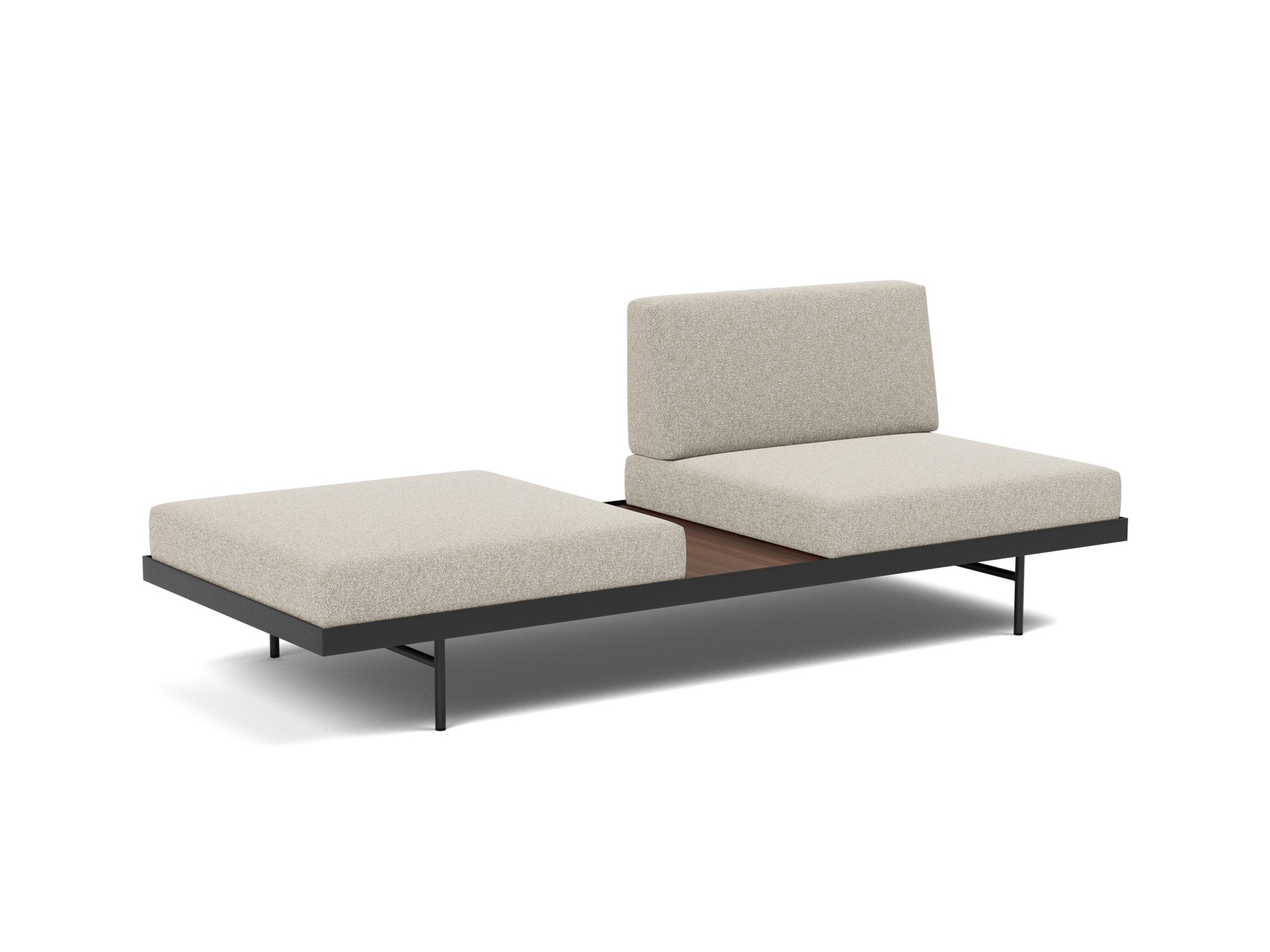 Tagesbett Puri Boucle Skandi 539-Beige Beine mit Nussbaumtisch