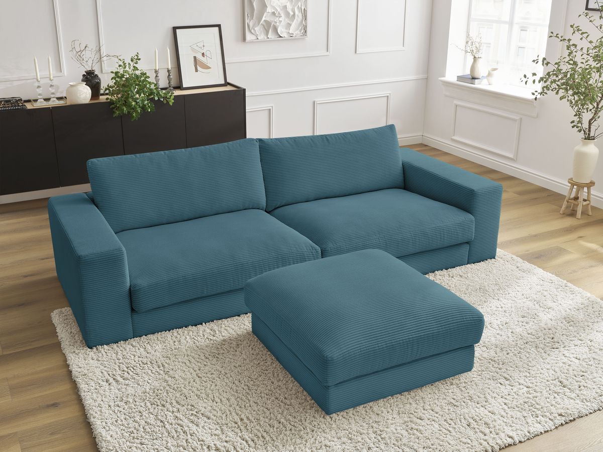 Bobochic Leonard Sofa 4-Sitzer mit Pouf 234 × 109 cm Cordsamt Hellblau
