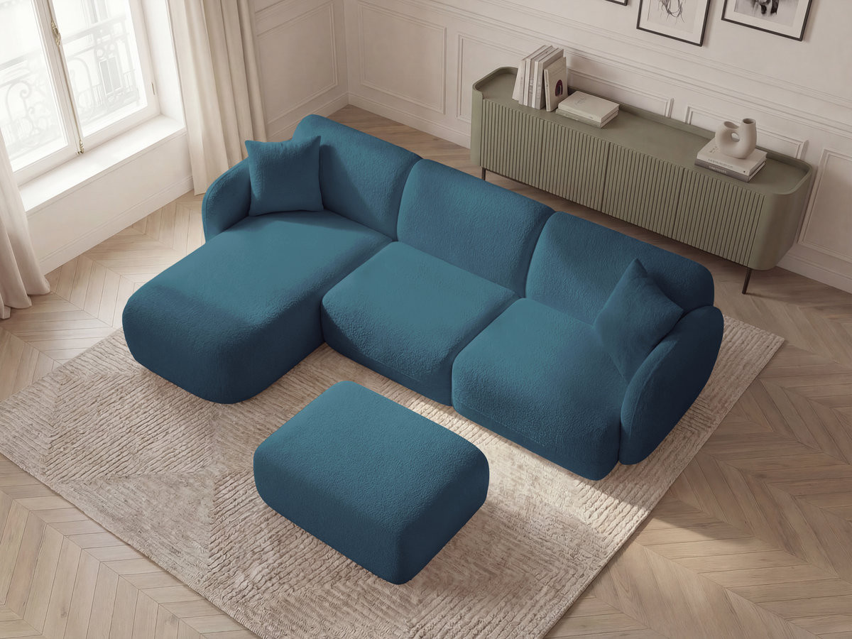 Bobochic Anda Ecksofa mit Pouf 292 × 163 cm Chenille Hellblau Ecke links