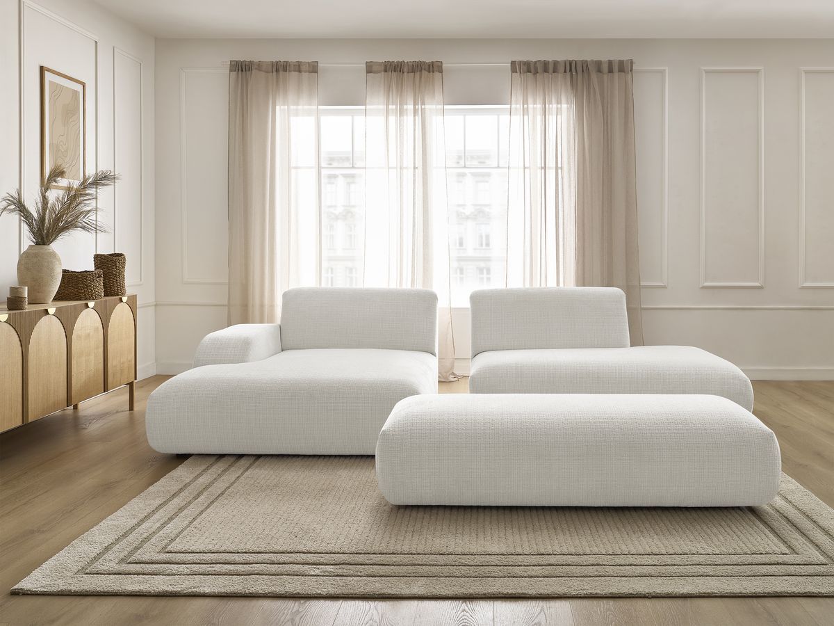 Bobochic Sirius Ecksofa mit Pouf 300 × 170 cm Strukturstoff Weiß Ecke links