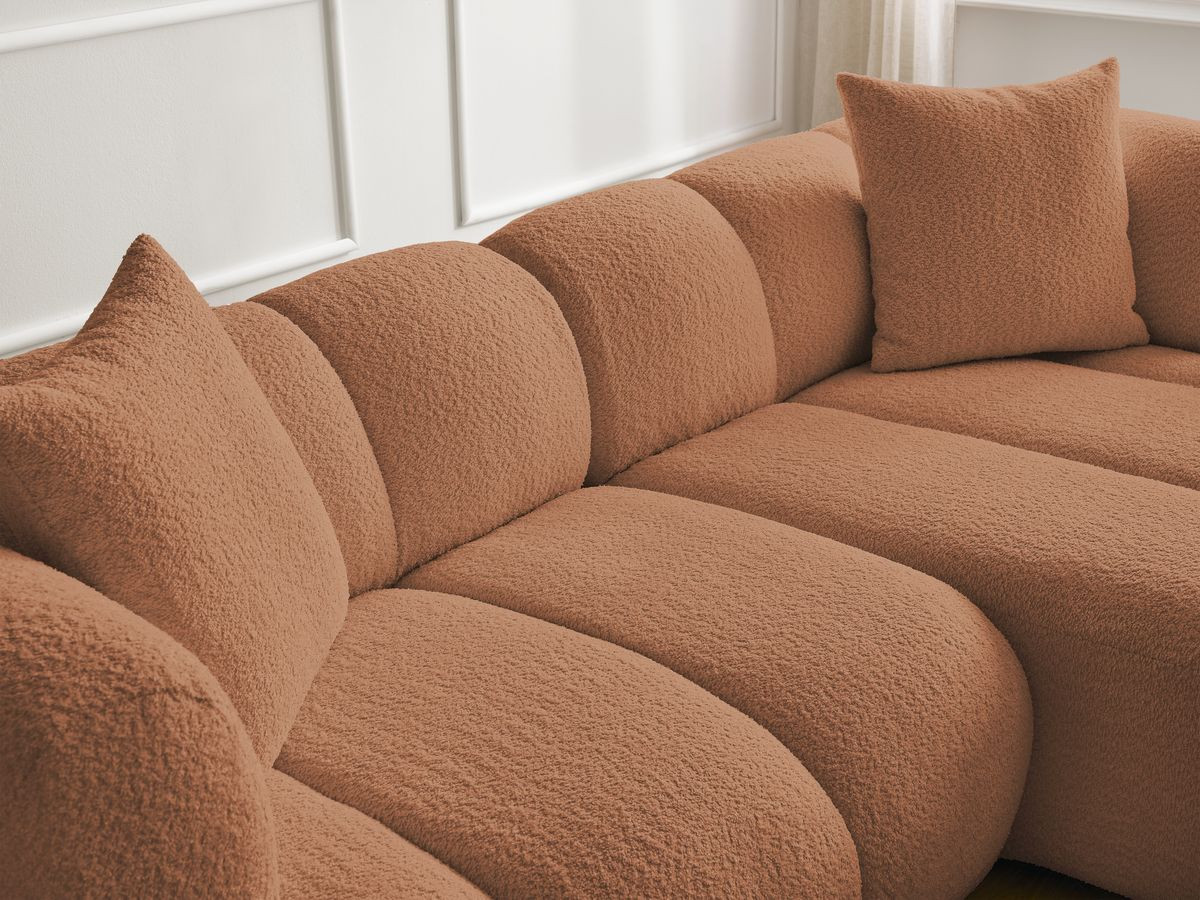 Bobochic Pamira Ecksofa Bouclé-Stoff Orange Ecke rechts