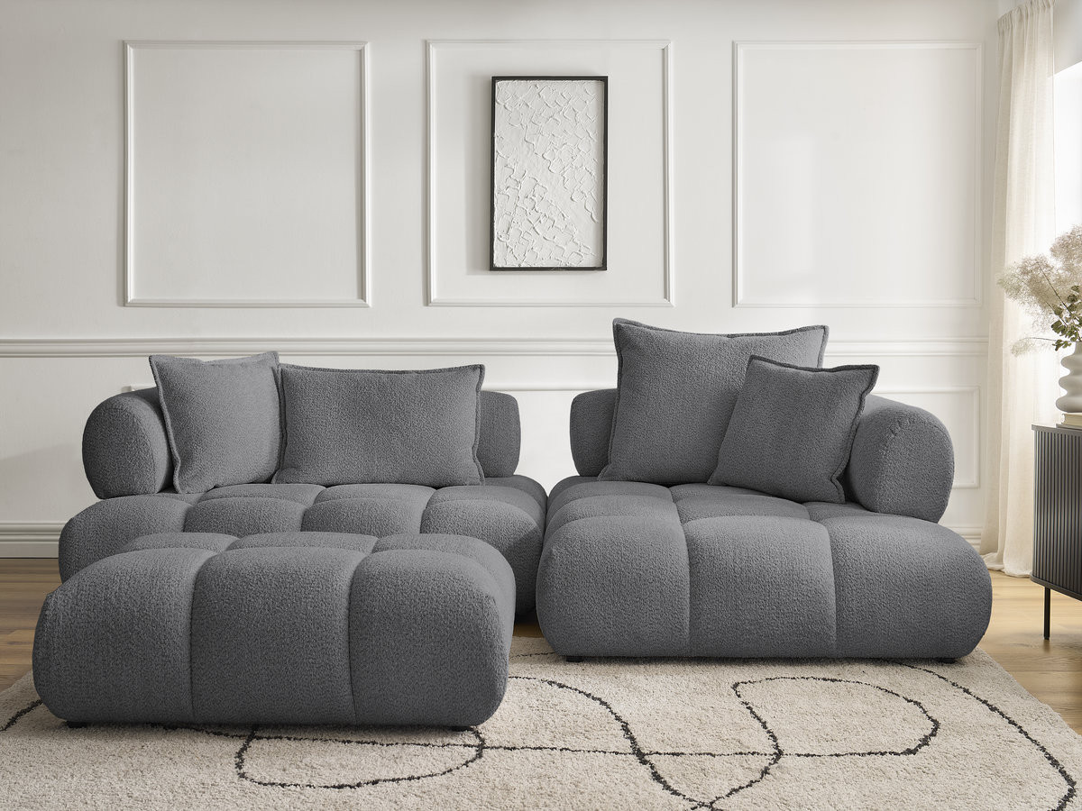 Bobochic Alya Ecksofa mit Pouf Bouclé-Stoff Dunkelgrau Ecke rechts