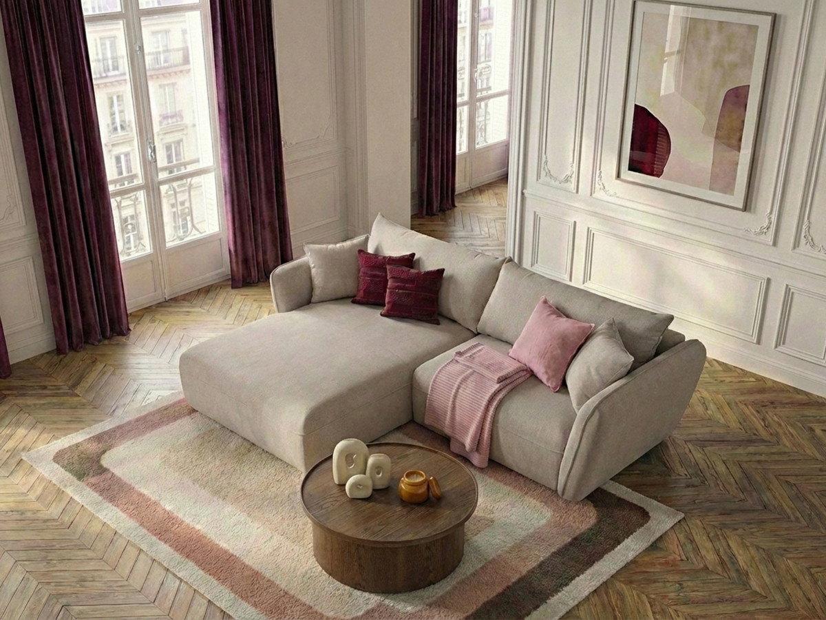 Bobochic Luigi Ecksofa Strukturstoff Beige Ecke links