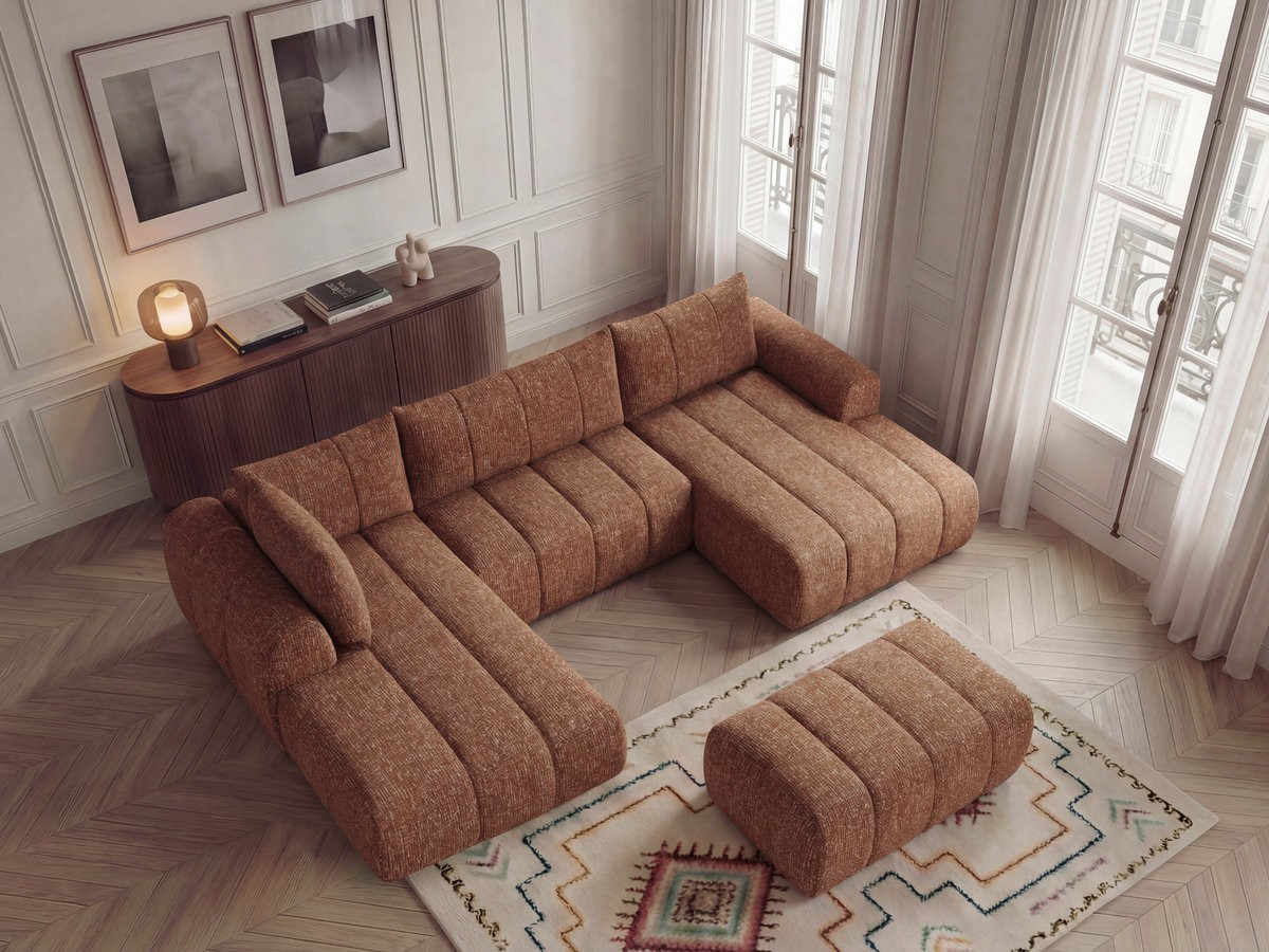 Bobochic Nesty Wohnlandschaft mit Pouf Melange-Stoff Orange Ecke rechts