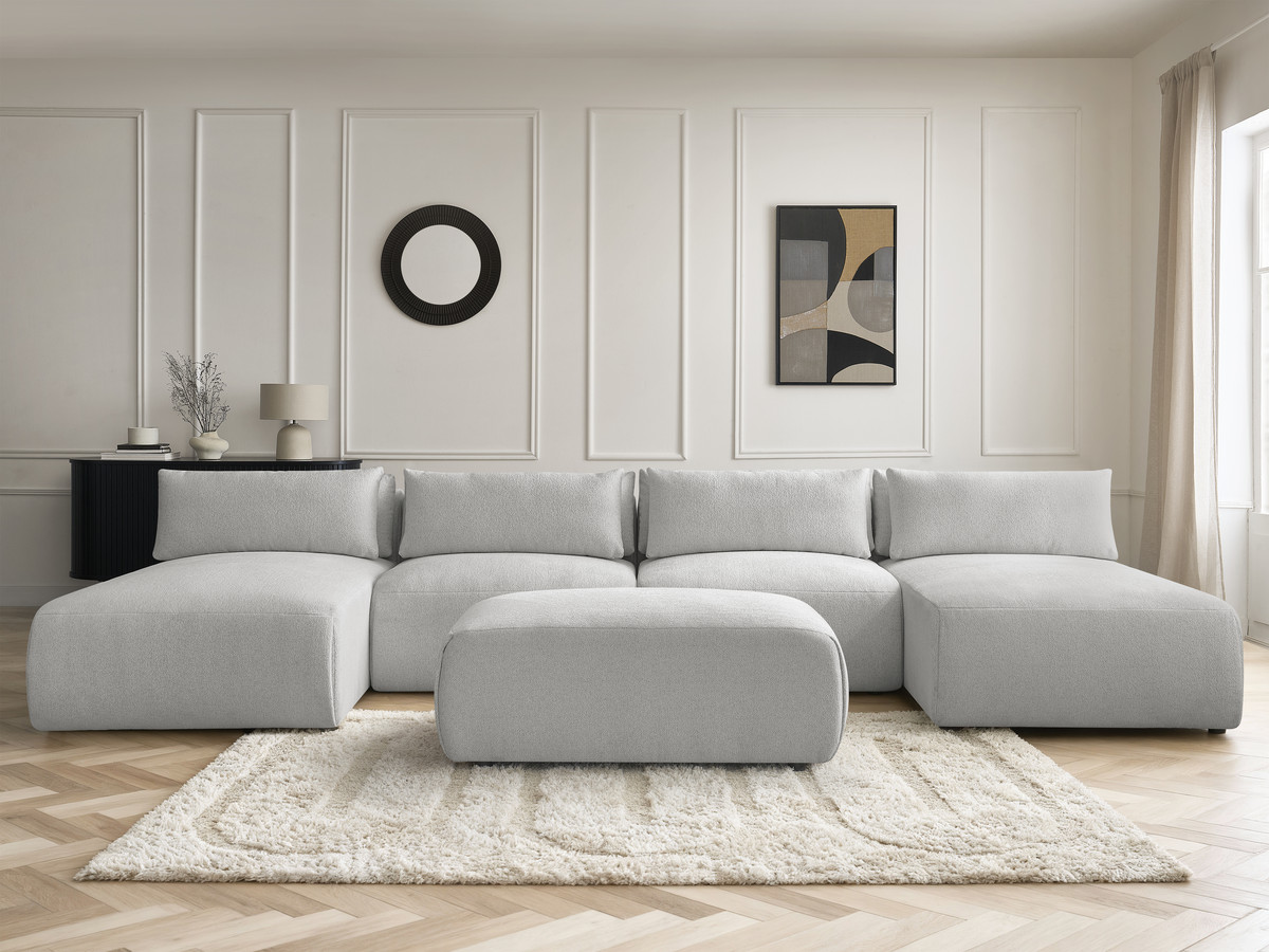 Bobochic Jana Wohnlandschaft mit kleinem Pouf Melange-Stoff Hellgrau