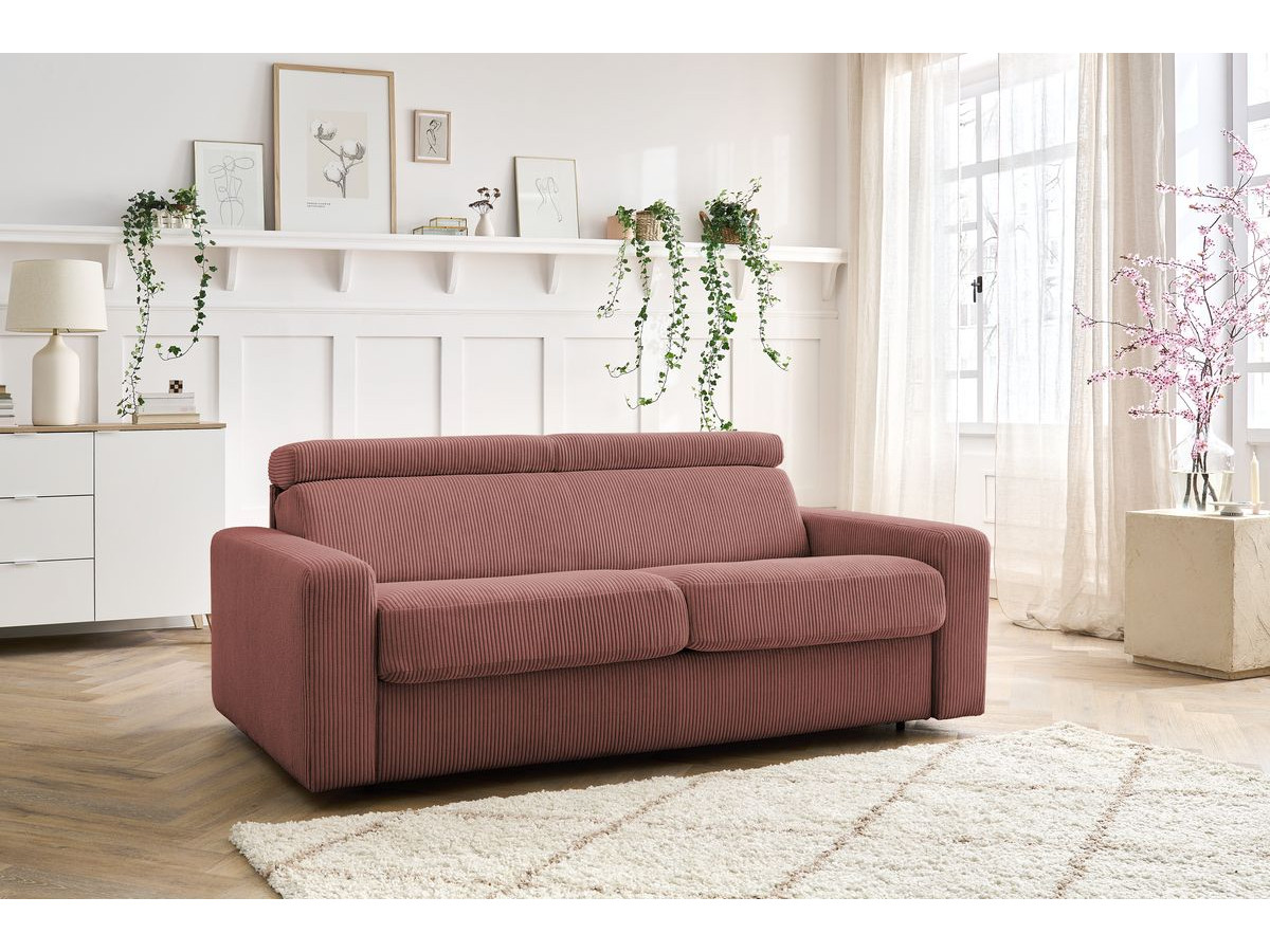 Bobochic Monaco Schlafsofa 3-Sitzer Cordsamt Rosa, Liegefläche 160 × 190 cm