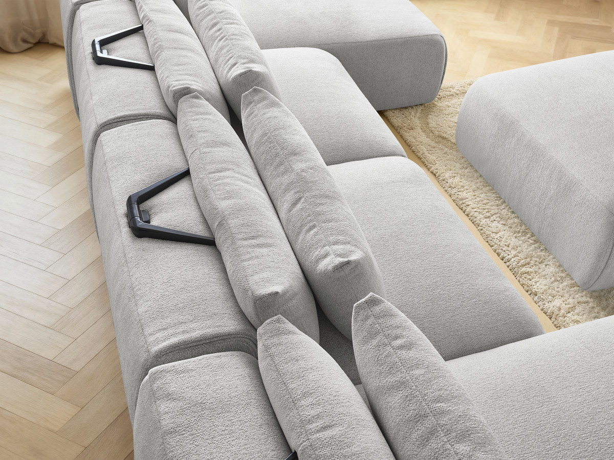 Bobochic Jana Wohnlandschaft mit großem Pouf Melange-Stoff Hellgrau