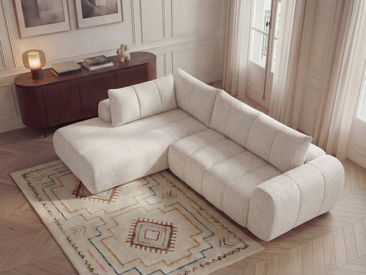 Bobochic Nesty Ecksofa in L-Form, 256 cm Melange-Stoff Beige Ecke links
