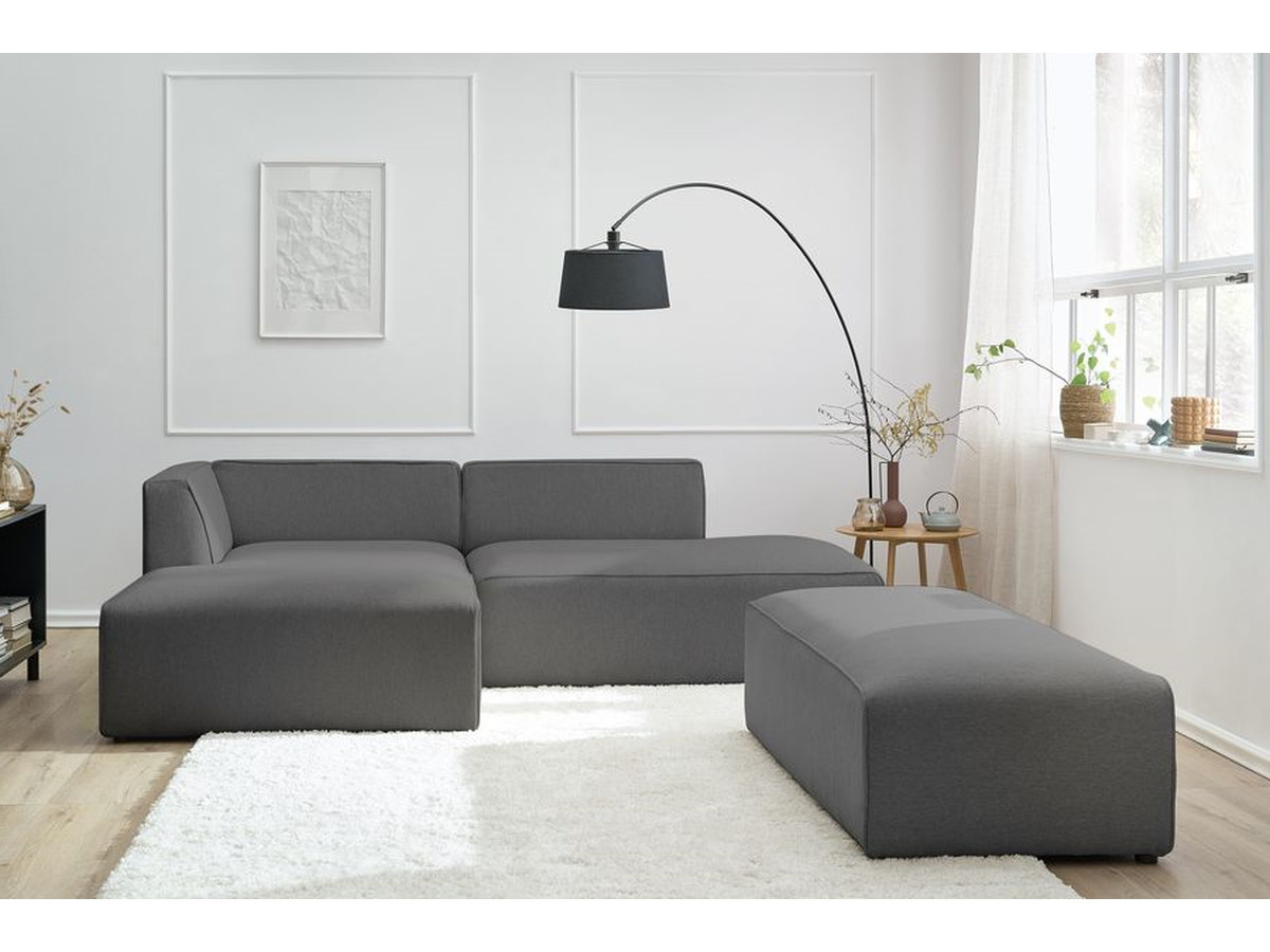 Bobochic Megeve Ecksofa mit Schlaffunktion und Pouf Melange-Stoff Dunkelgrau Ecke links