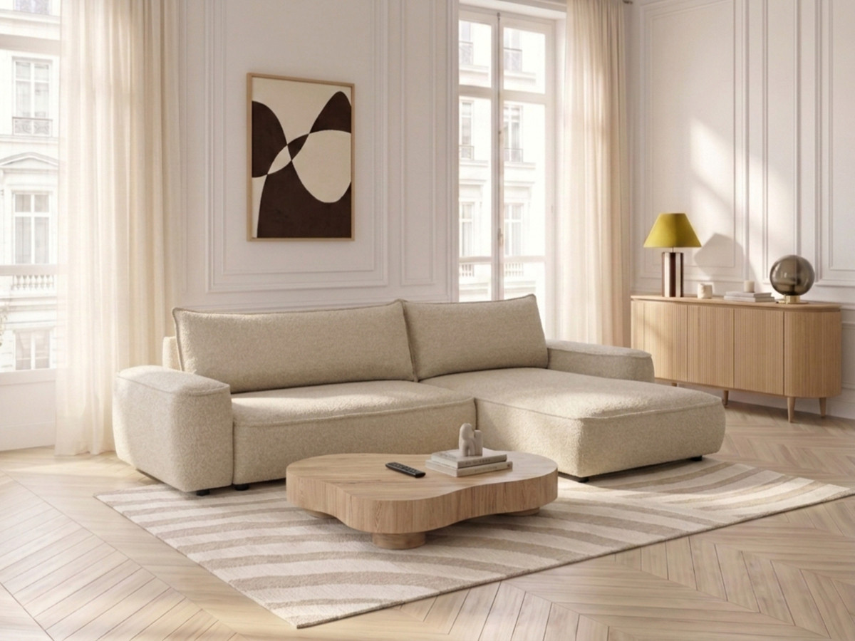 Bobochic Honore Ecksofa mit Schlaffunktion und Bettkasten Chenille Beige