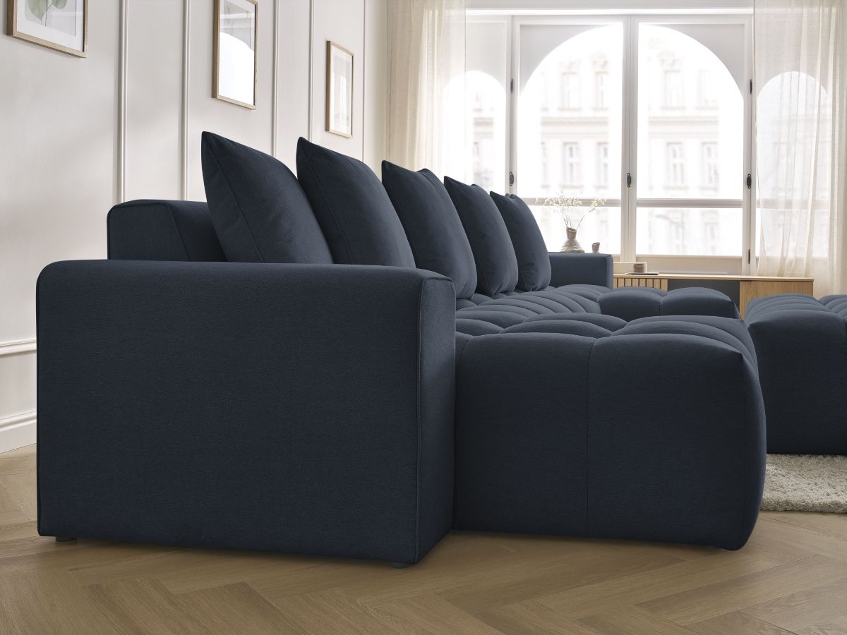 Bobochic Mont-blanc Wohnlandschaft mit Pouf Melange-Stoff Dunkelblau