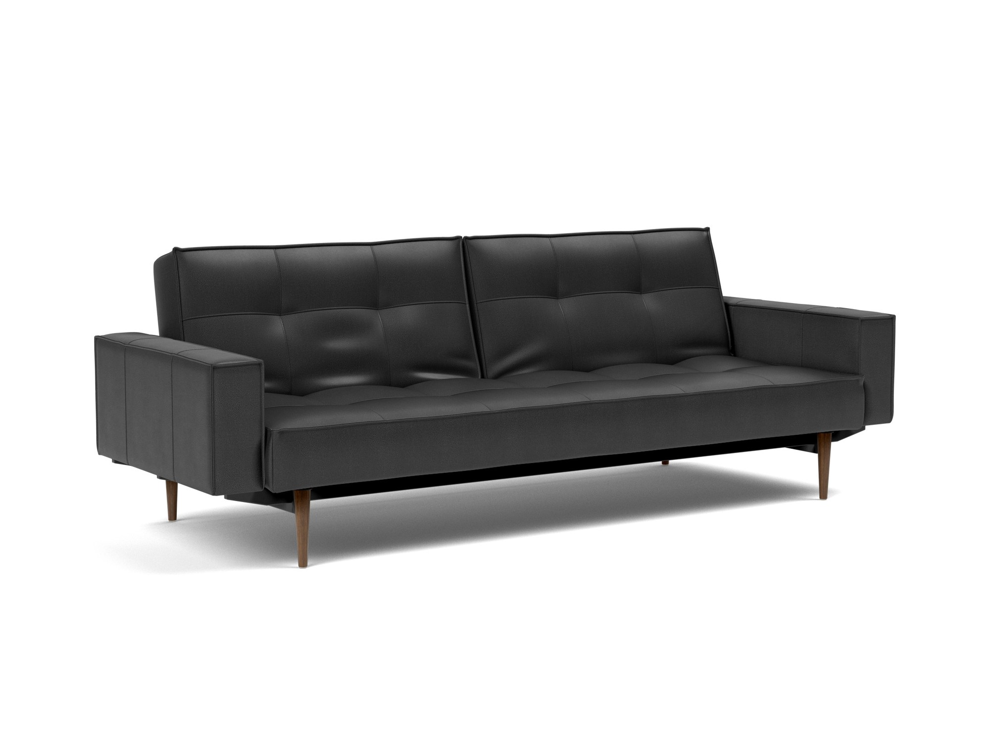 Schlafsofa Splitback mit Armlehnen Lederoptik Faunal 550-Black Beine Styletto Eiche dunkel