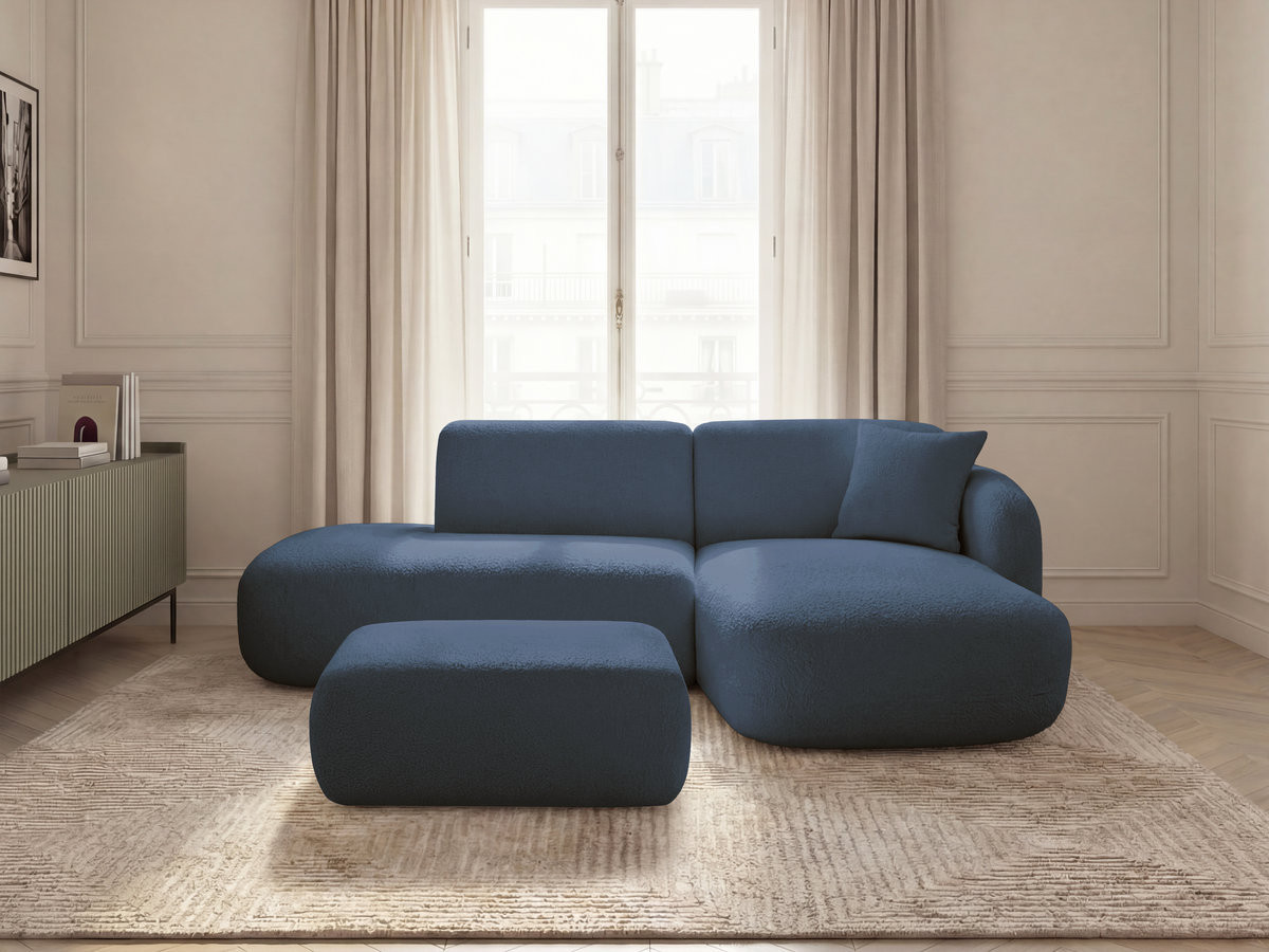 Bobochic Anda Ecksofa mit Pouf 241 × 163 cm Chenille Dunkelblau Ecke rechts