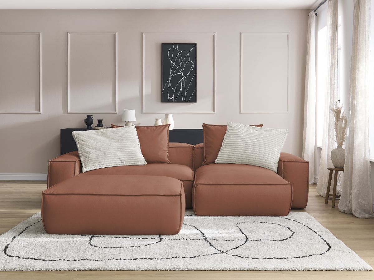 Bobochic Boheme Ecksofa mit Pouf Kunstleder Dunkelbraun