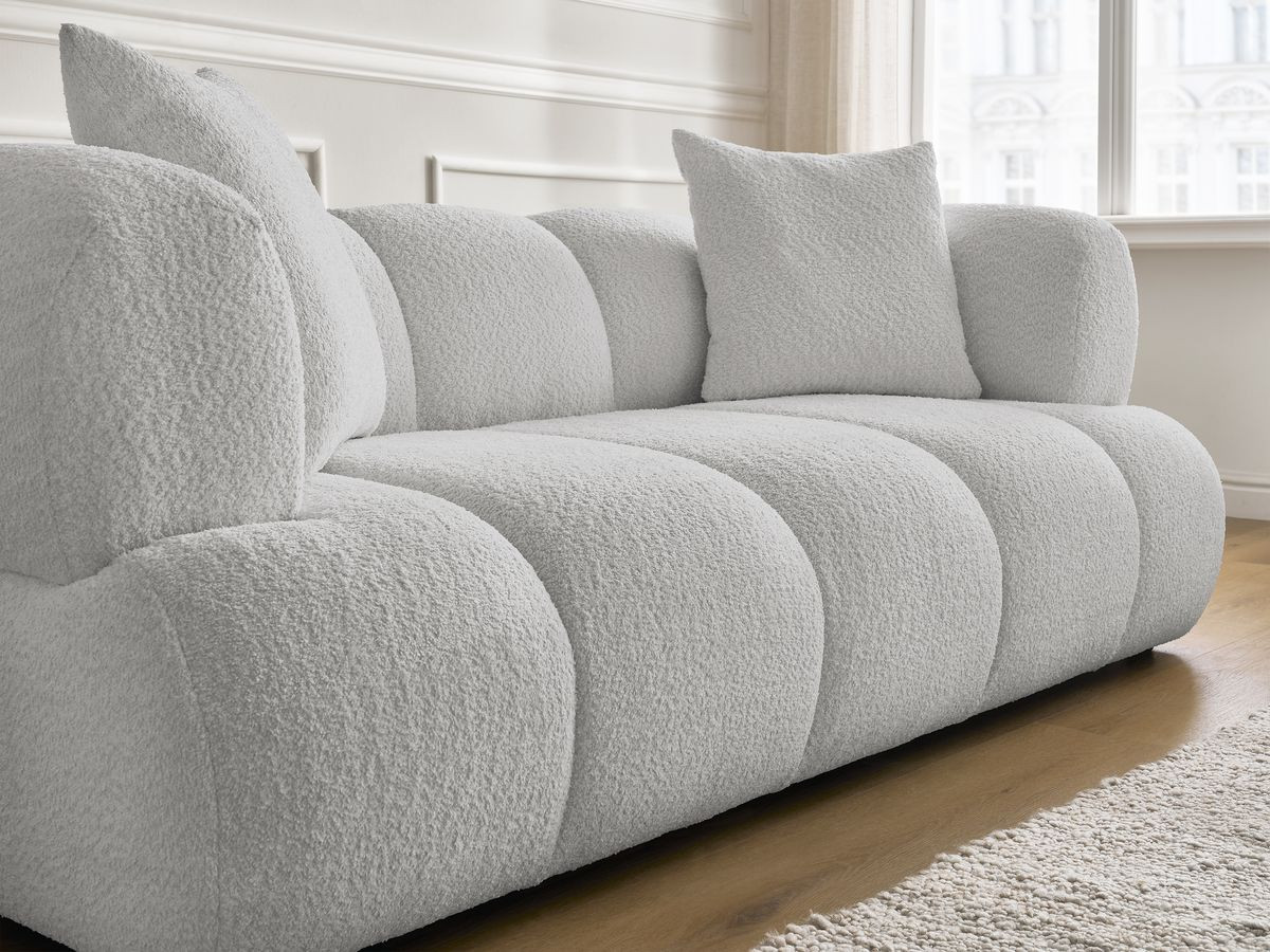 Bobochic Pamira Sofa 2-Sitzer Bouclé-Stoff Hellgrau