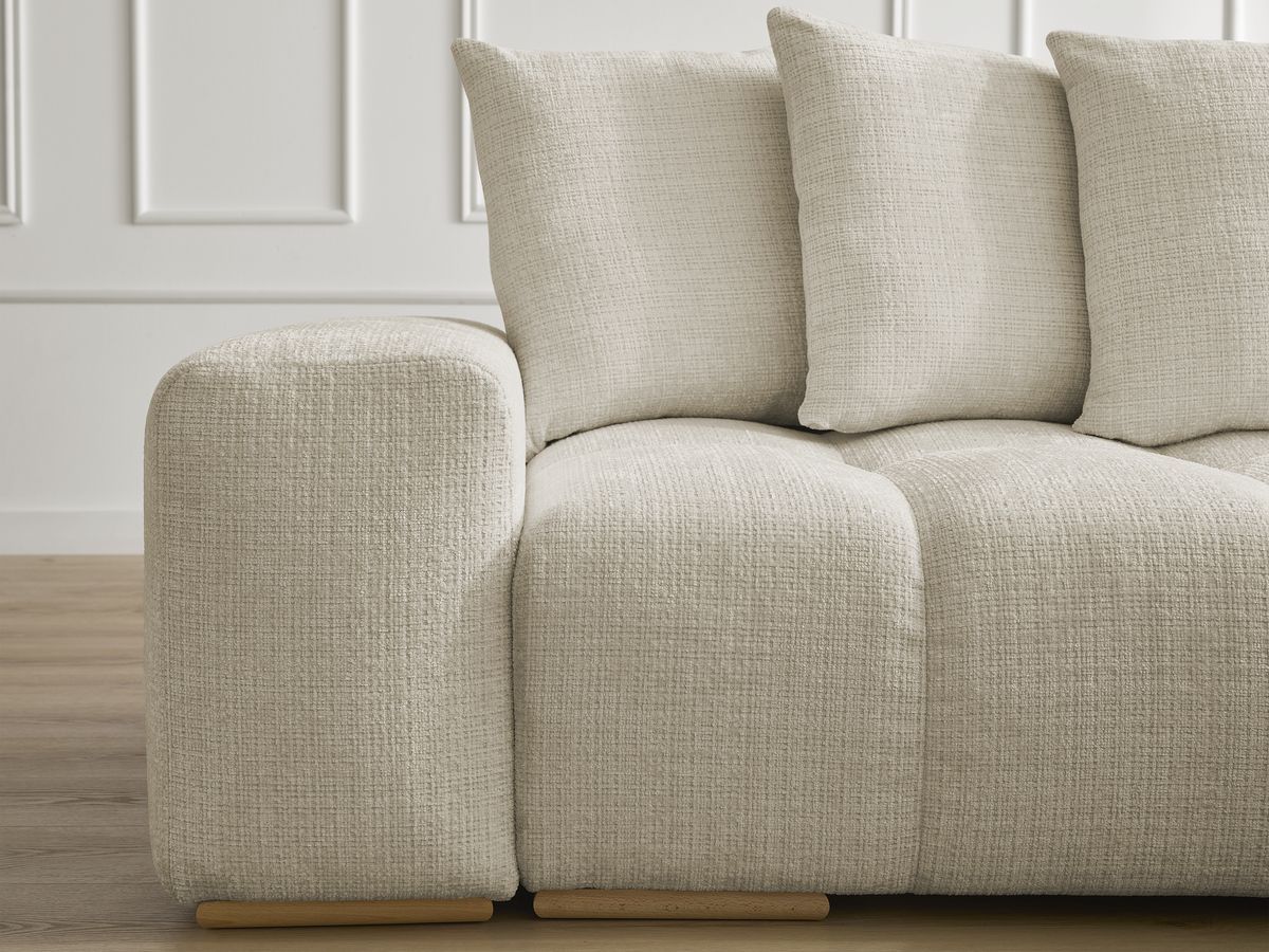 Bobochic Anakin Schlafsofa 3-Sitzer mit Bettkasten, 6 Kissen Strukturstoff Beige