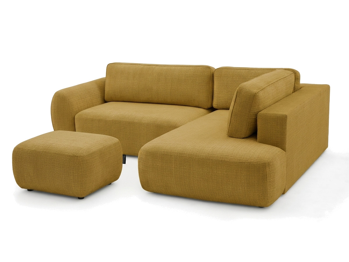 Bobochic Denise Ecksofa mit Schlaffunktion und Bettkasten und Pouf 256 × 197 cm Strukturstoff Gelb Ecke rechts