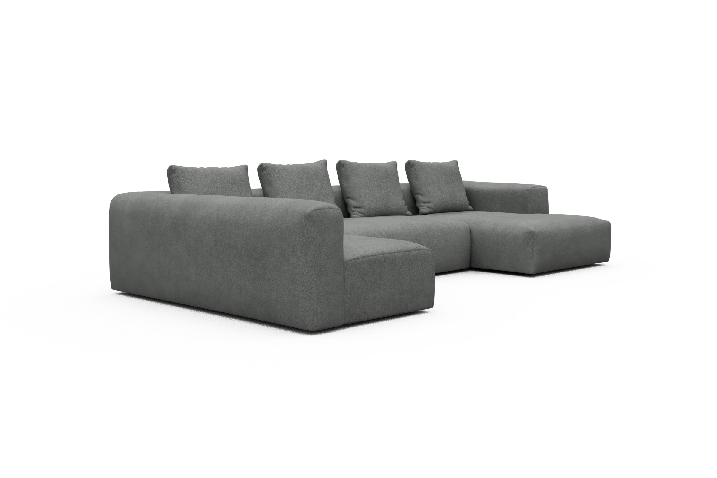 Wohnlandschaft Fred Chaiselongue rechts mit 2-Sitzer und lange Armlehne links Boucle-Ash-Grey