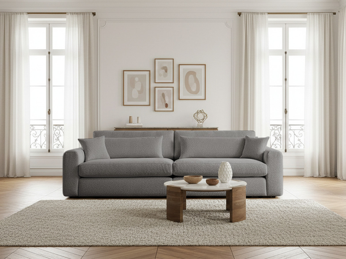 Bobochic Belmont Sofa 3-Sitzer Bouclé-Stoff Hellgrau