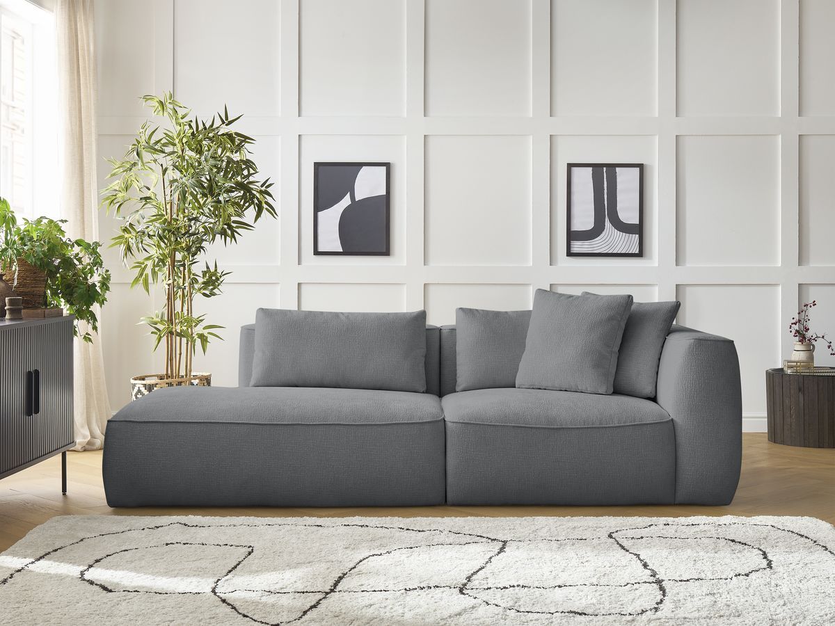Bobochic Leopold Sofa 3-Sitzer Strukturstoff Dunkelgrau Armlehne rechts