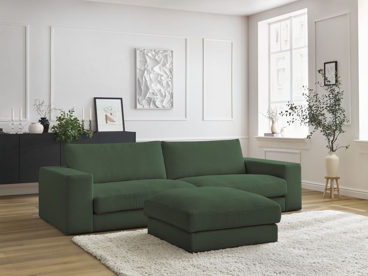 Bobochic Leonard Sofa 4-Sitzer mit Pouf 274 × 109 cm Cordsamt Dunkelgrün