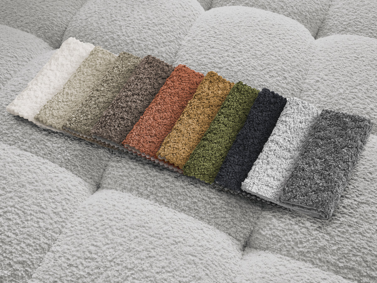 Bobochic Anis Ecksofa mit Pouf Bouclé-Stoff Hellgrau Ecke links