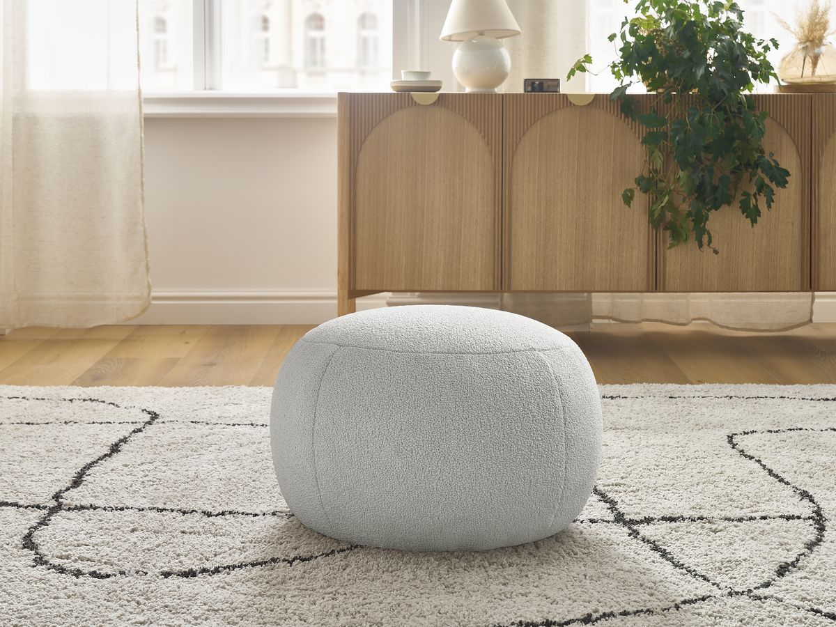 Bobochic Hayden Pouf, rund Bouclé-Stoff Hellgrau, 60 cm