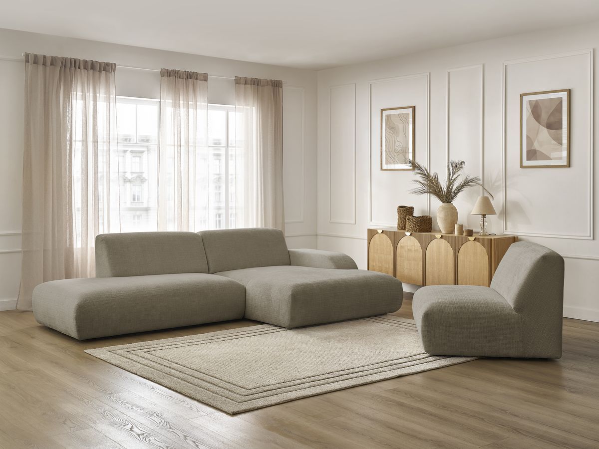Bobochic Sirius Ecksofa 405 × 170 cm Strukturstoff Taupe Ecke rechts