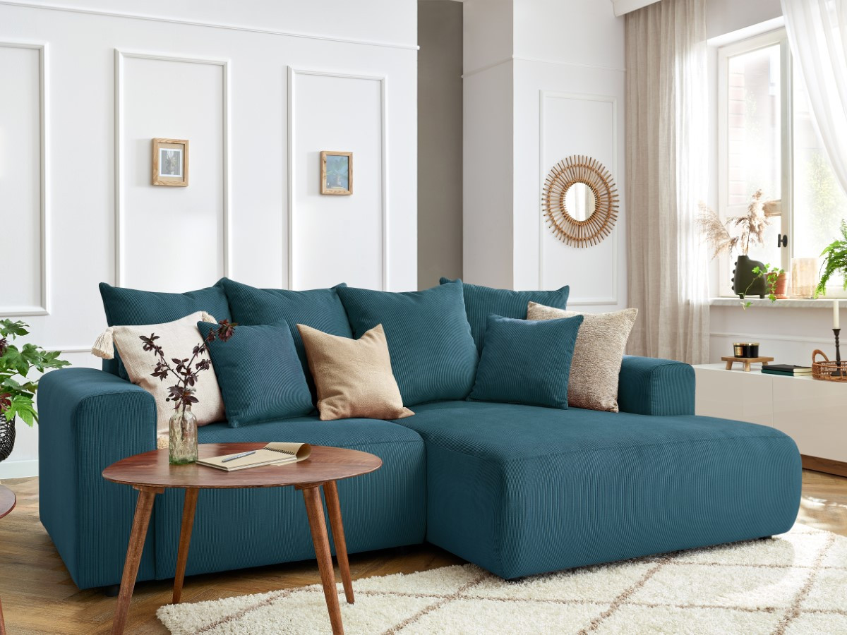 Bobochic Enjoy Ecksofa Cordsamt Dunkelblau Ecke rechts