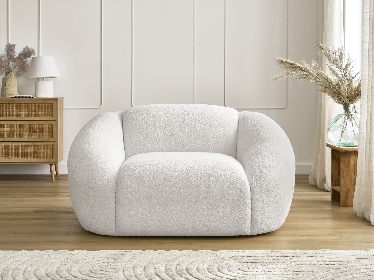 Bobochic Tina Sessel Bouclé-Stoff Weiß
