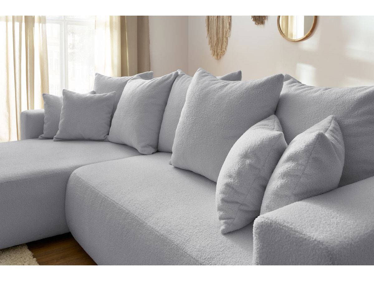 Bobochic Envy Ecksofa mit Schlaffunktion und Bettkasten Bouclé-Stoff Hellgrau