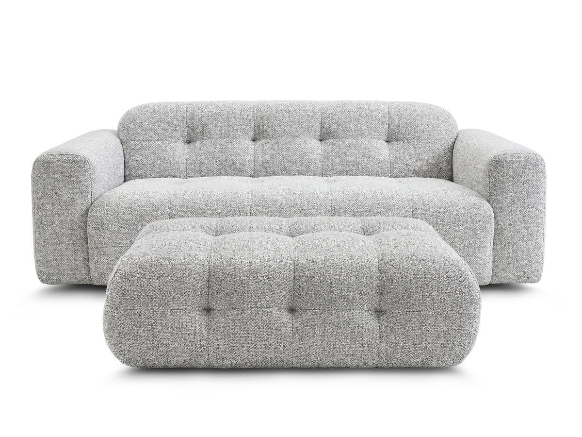 Bobochic Laura Sofa 3-Sitzer mit großem Pouf Melange-Stoff Hellgrau