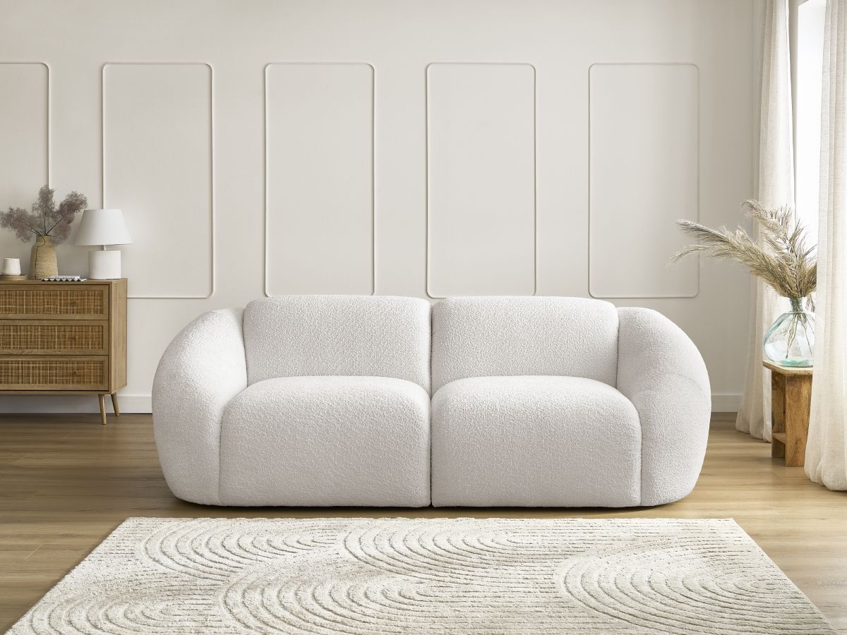 Bobochic Tina Sofa 2-Sitzer Bouclé-Stoff Weiß