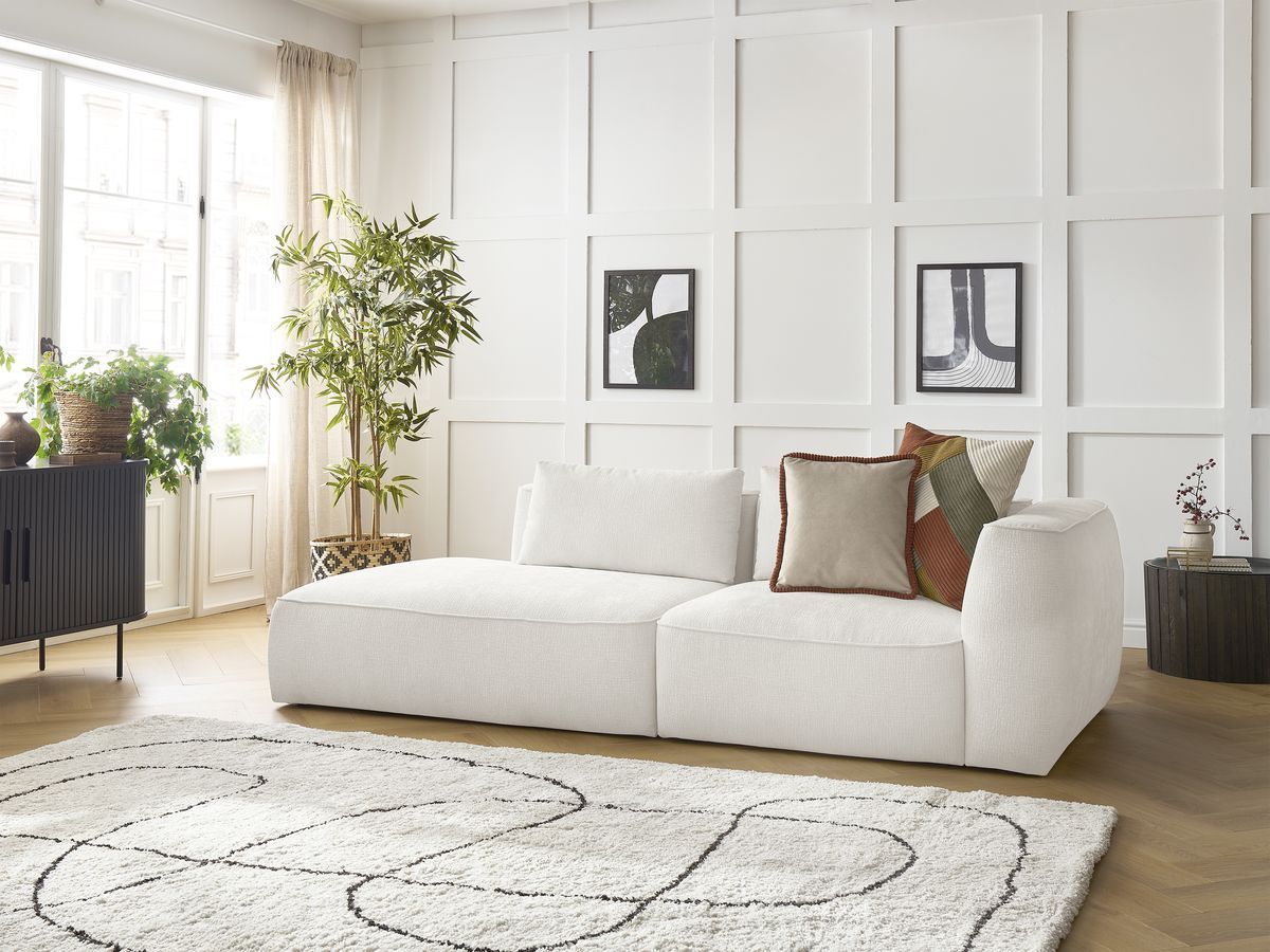 Bobochic Leopold Sofa 3-Sitzer Strukturstoff Weiß Armlehne rechts