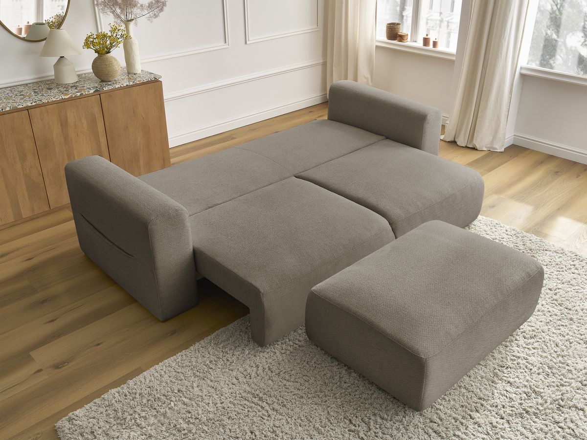 Bobochic Sidonie Schlafsofa 4-Sitzer mit Bettkasten und Pouf Melange-Stoff Taupe