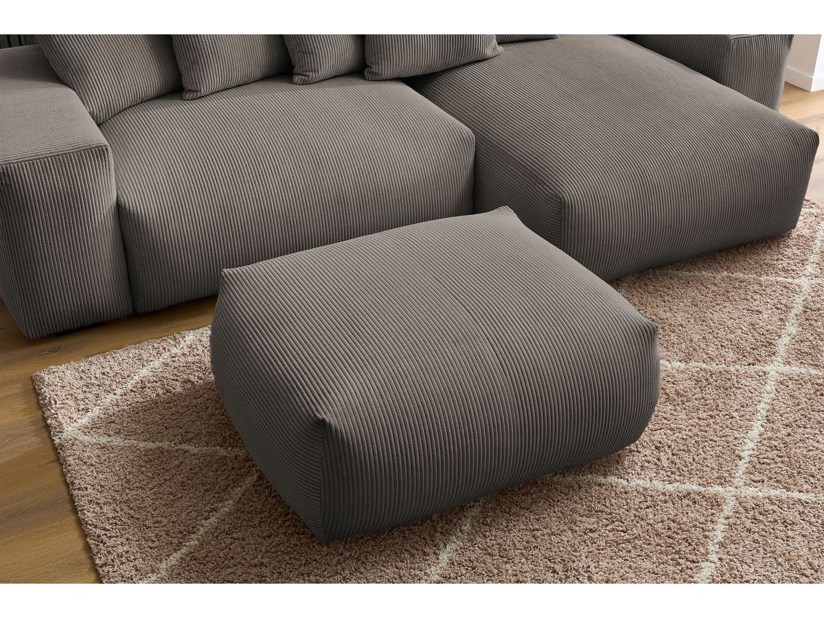 Bobochic Voltaire Ecksofa mit Schlaffunktion und Bettkasten und Pouf Cordsamt Taupe