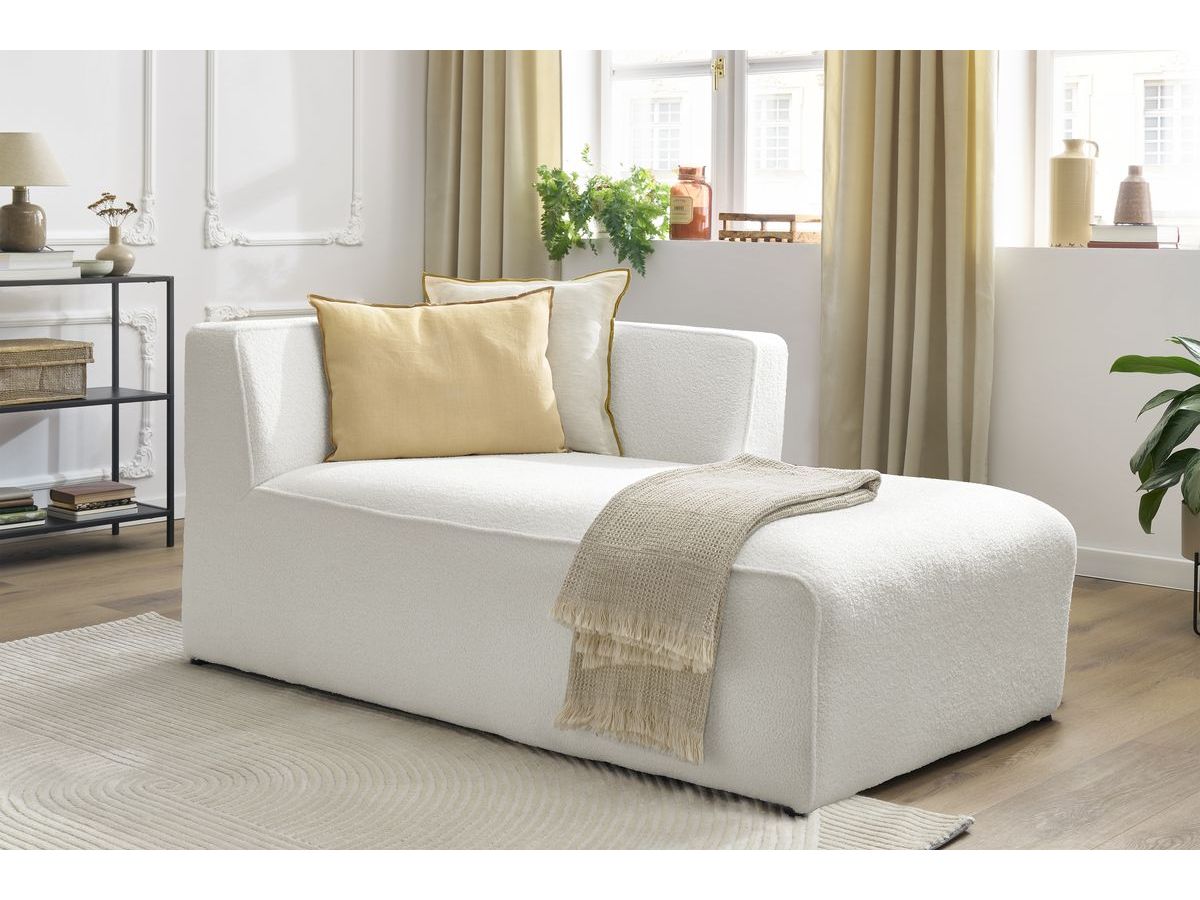 Bobochic Megeve Méridienne-Modul Bouclé-Stoff Weiß Ecke rechts