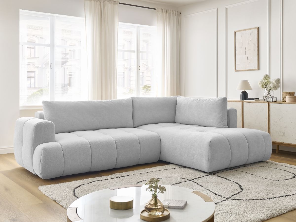 Bobochic Fuji Ecksofa mit Schlaffunktion und Bettkasten 282 × 204 cm Stoff Hellgrau Ecke rechts