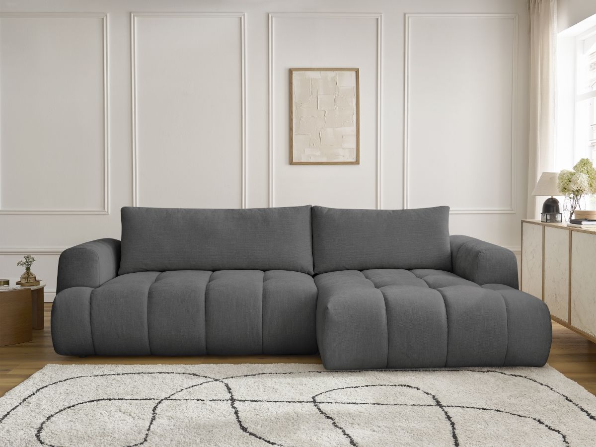 Bobochic Fuji Ecksofa mit Schlaffunktion und Bettkasten 292 × 160 cm Stoff Dunkelgrau Ecke rechts