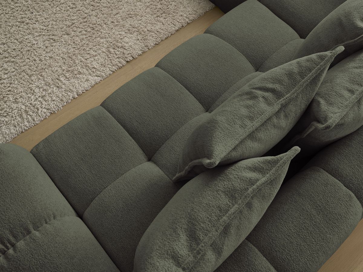 Bobochic Everest Ecksofa mit Schlaffunktion und Bettkasten 320 × 212 cm, 10 Kissen Melange-Stoff Grün Ecke links