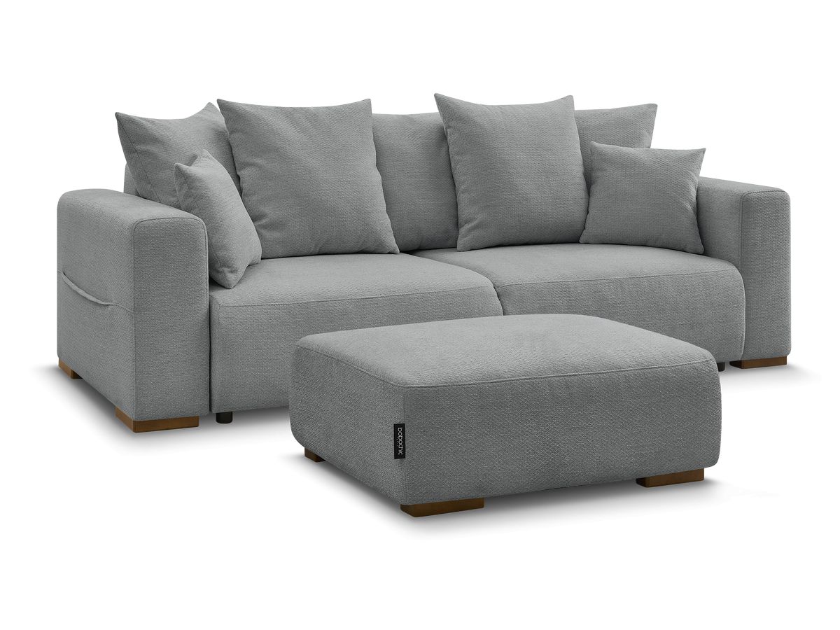 Bobochic Sidonie Schlafsofa 4-Sitzer mit Bettkasten und Pouf Melange-Stoff Dunkelgrau