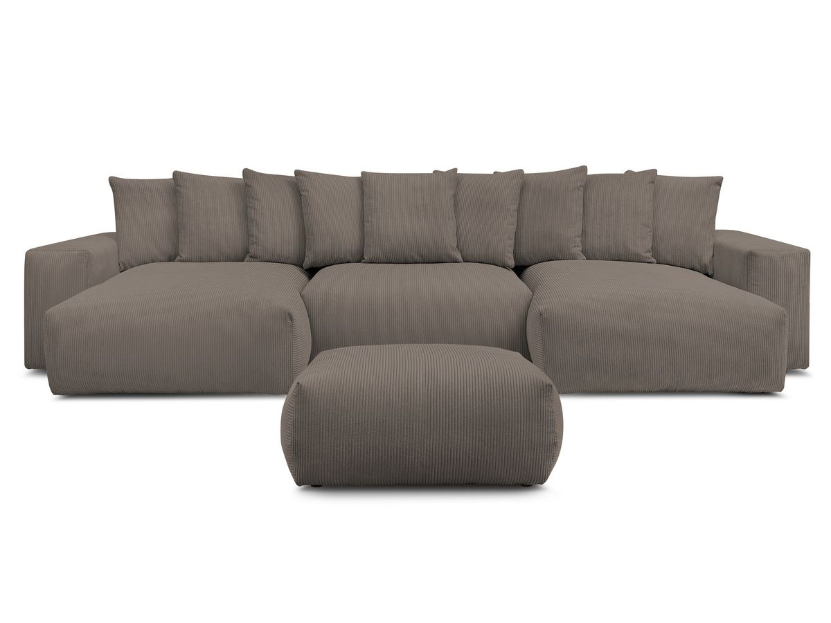 Bobochic Voltaire Wohnlandschaft mit Pouf 420 × 174 cm, Liegefläche 135 × 345 cm Cordsamt Taupe